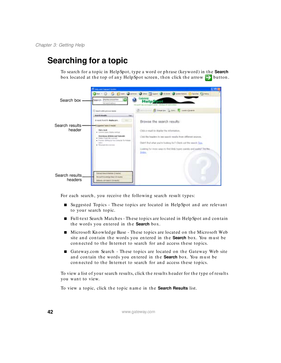 Gateway 450 manual Searching for a topic 