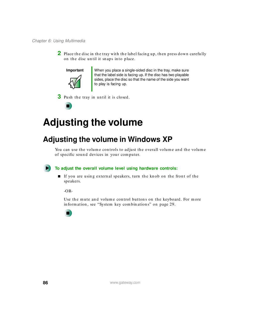 Gateway 450 manual Adjusting the volume in Windows XP, To adjust the overall volume level using hardware controls 