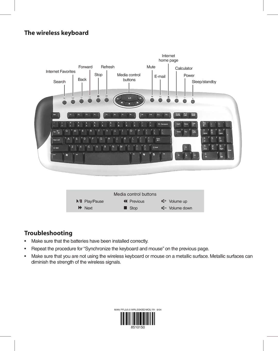 Gateway 5 setup guide Wireless keyboard, Troubleshooting 