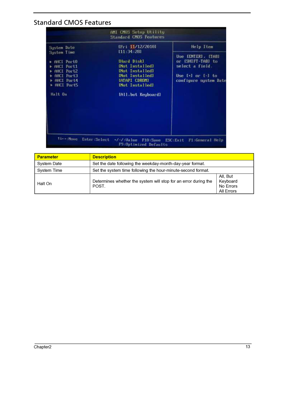 Gateway 5860 manual Standard Cmos Features 