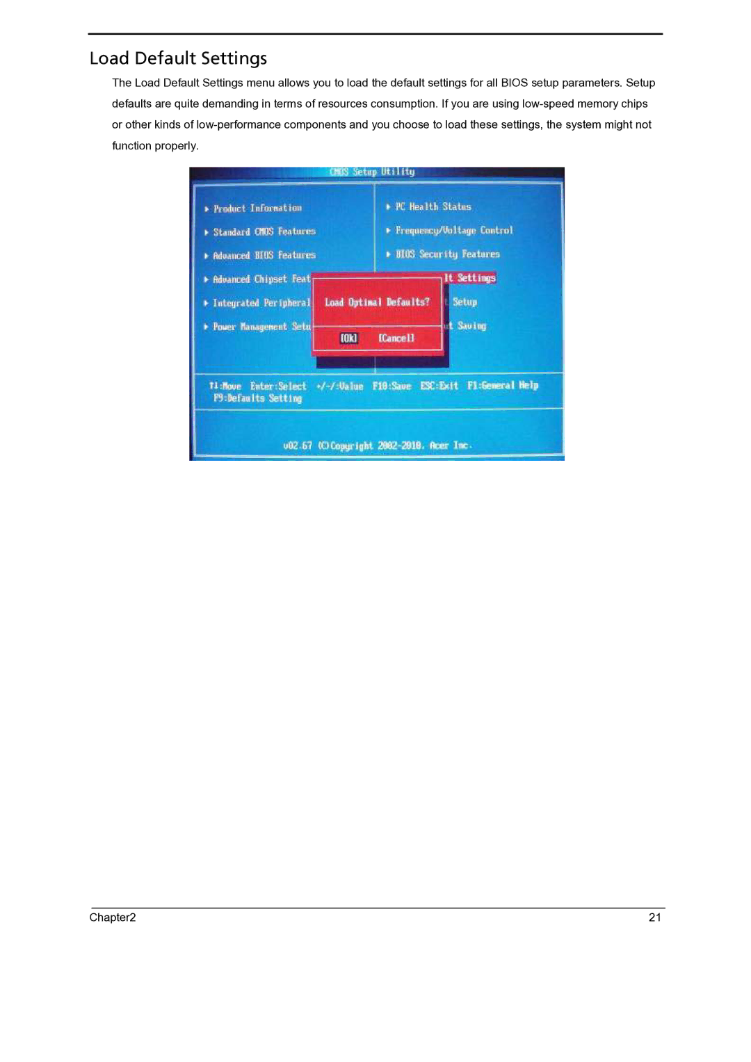 Gateway 5860 manual Load Default Settings 