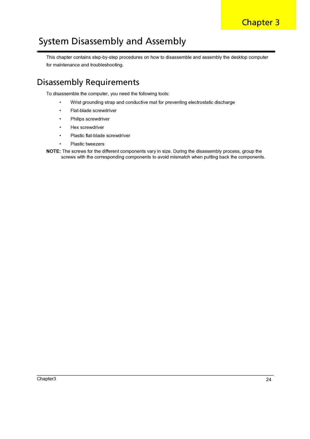 Gateway 5860 manual System Disassembly and Assembly, Disassembly Requirements 