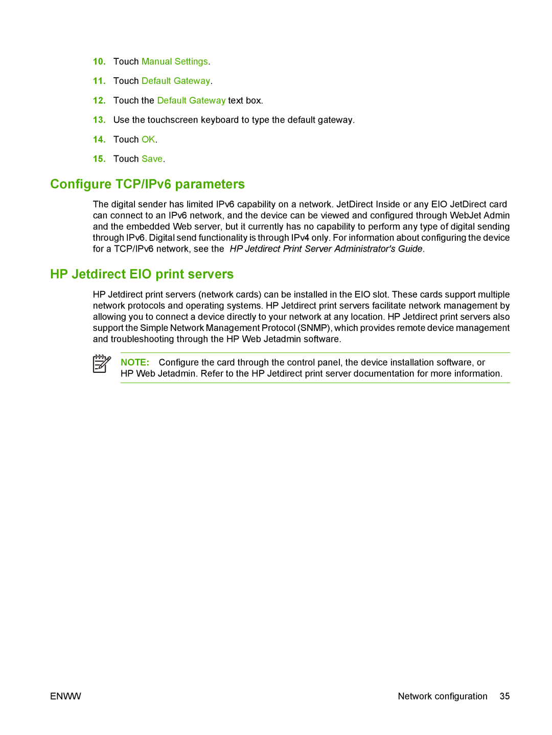 Gateway 9250C manual Configure TCP/IPv6 parameters, HP Jetdirect EIO print servers 