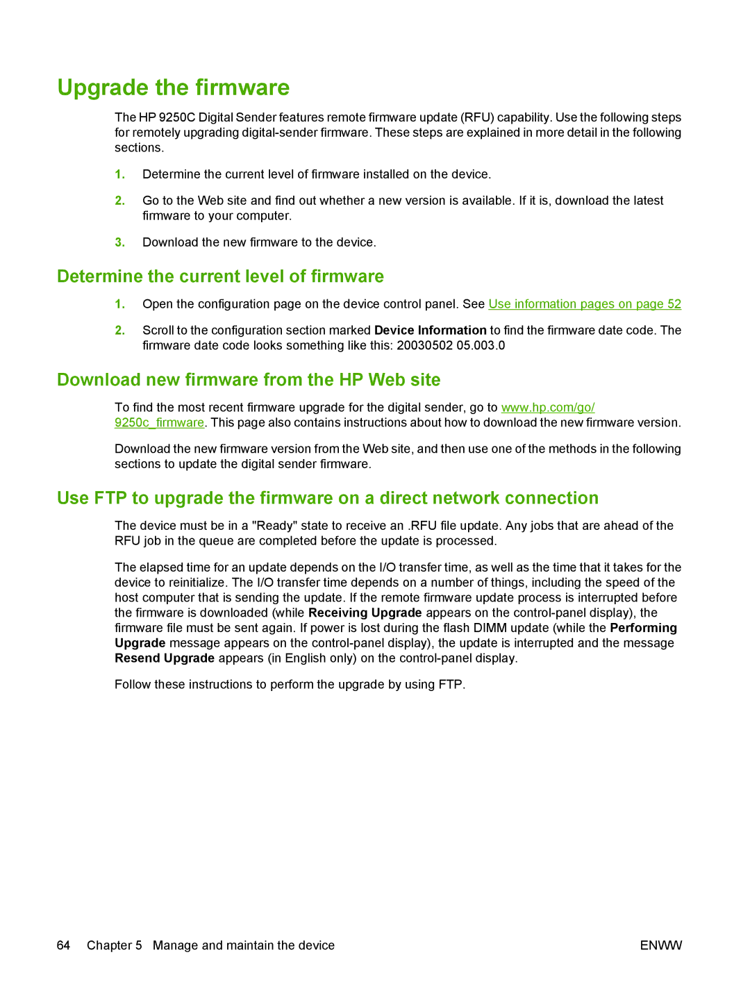 Gateway 9250C Upgrade the firmware, Determine the current level of firmware, Download new firmware from the HP Web site 