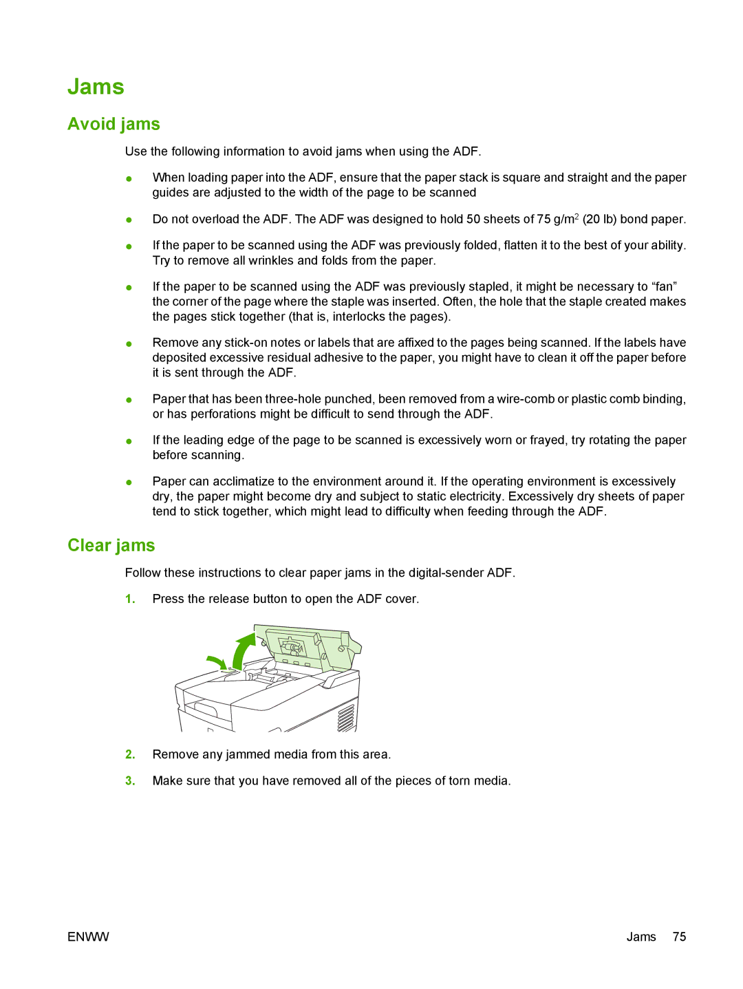 Gateway 9250C manual Jams, Avoid jams, Clear jams 