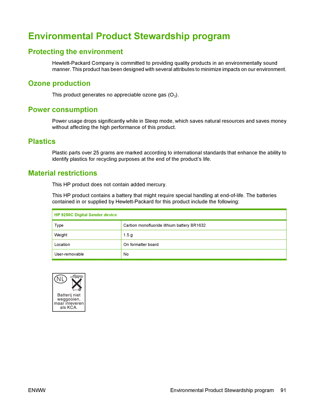 Gateway 9250C manual Environmental Product Stewardship program 