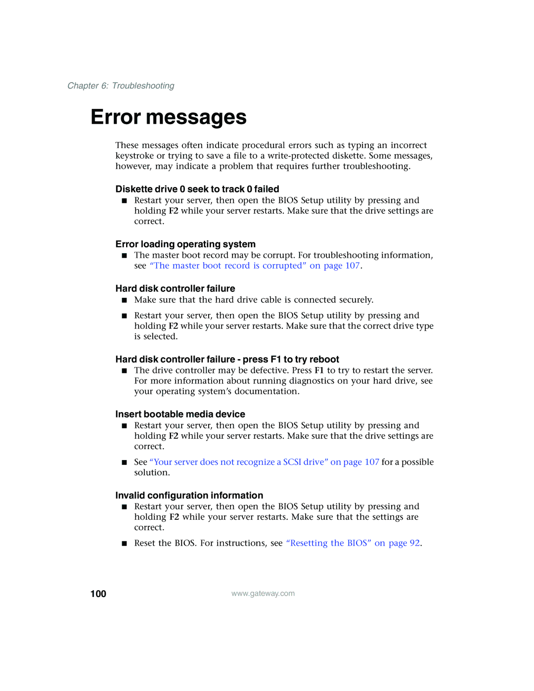 Gateway 955 manual Error messages 