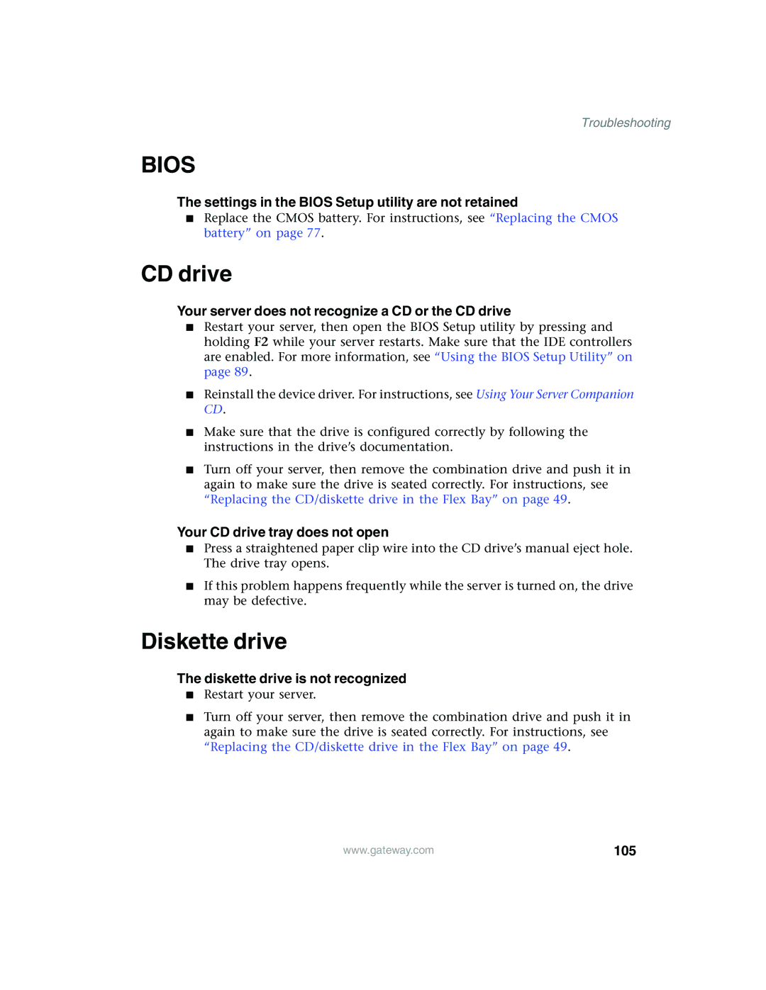 Gateway 955 manual CD drive, Diskette drive 