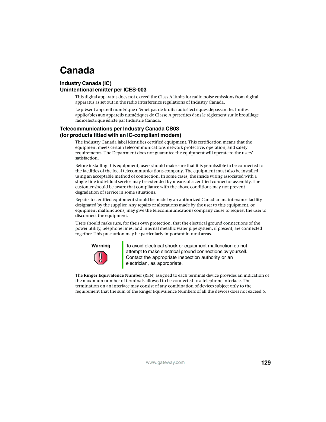 Gateway 955 manual Industry Canada IC Unintentional emitter per ICES-003 