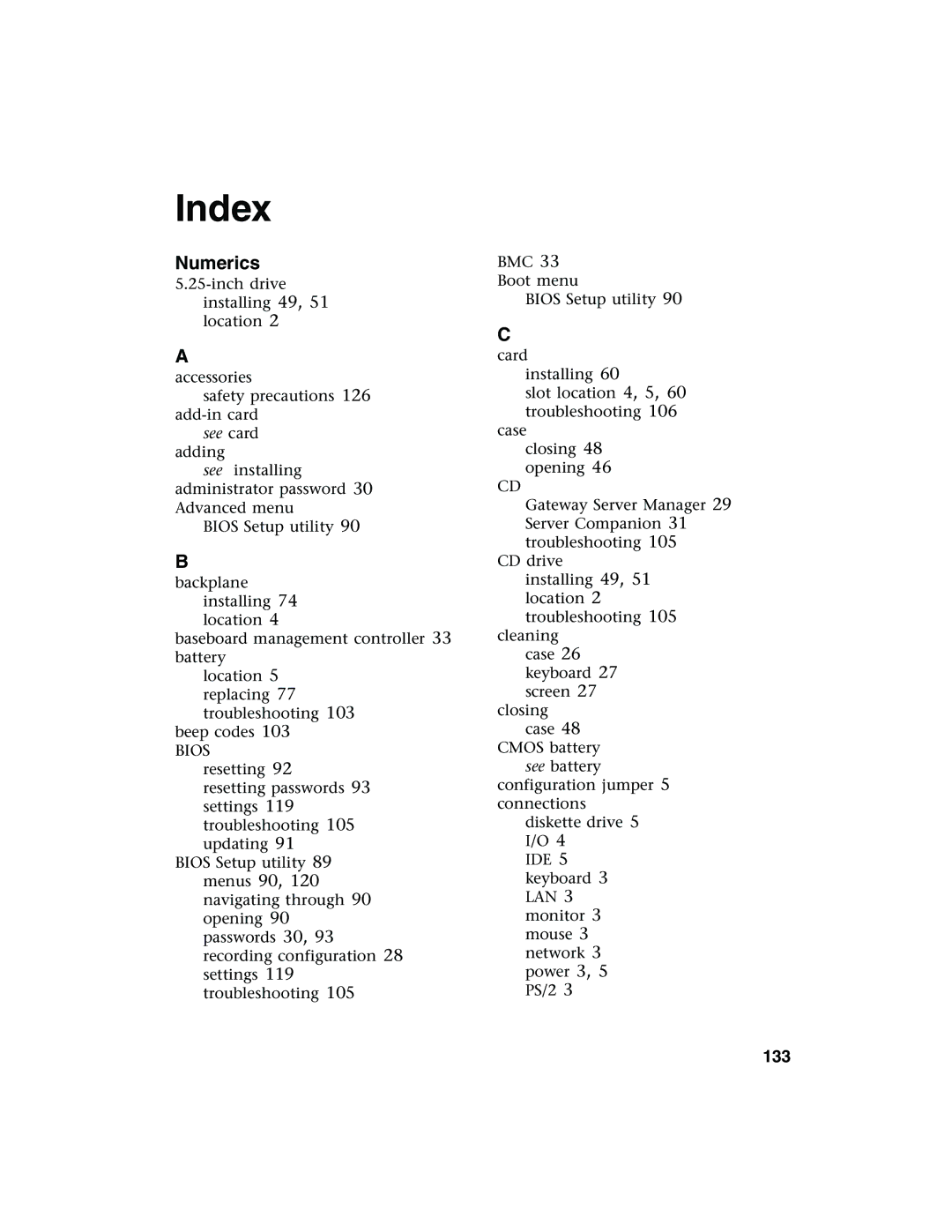 Gateway 955 manual Index, 133 