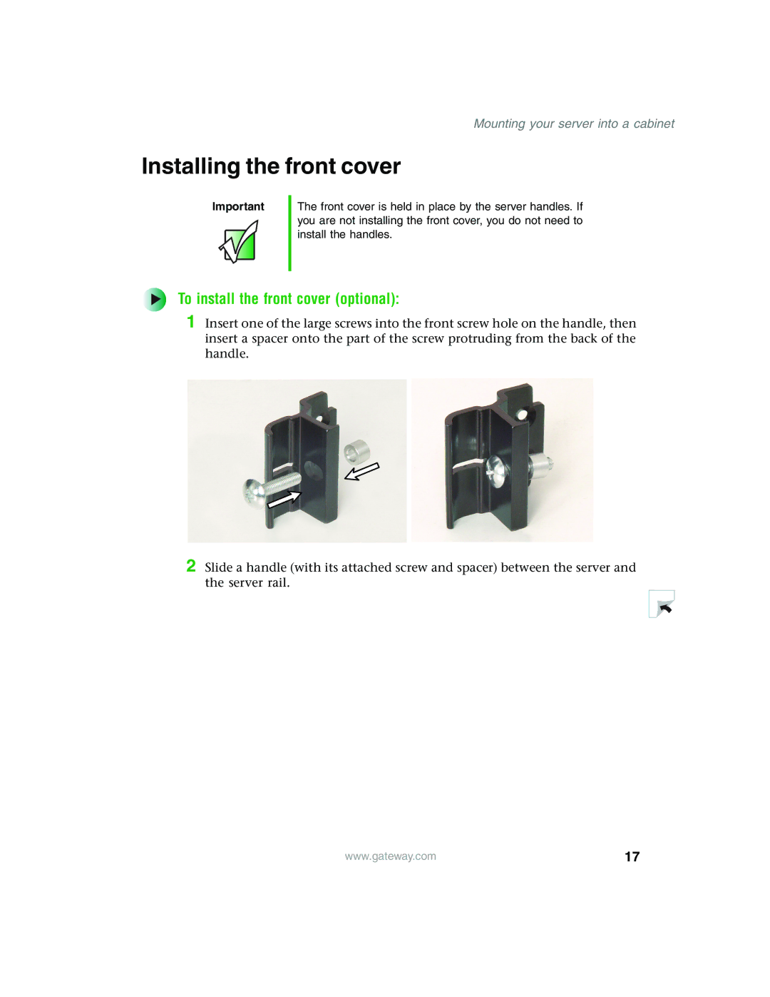 Gateway 955 manual Installing the front cover, To install the front cover optional 