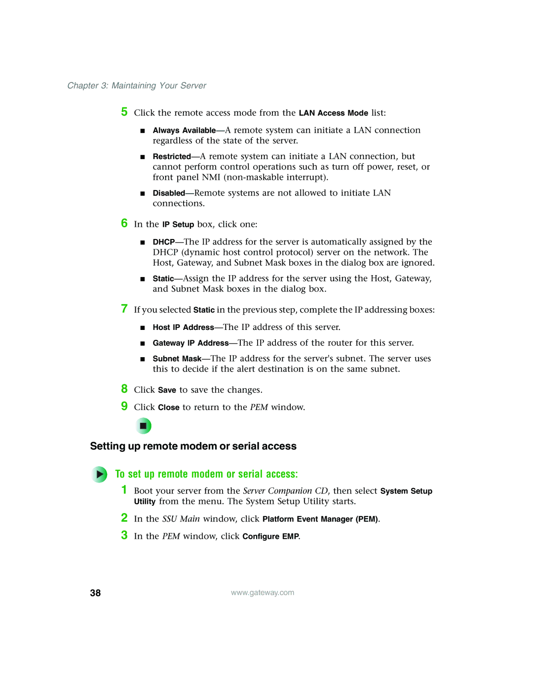 Gateway 955 manual To set up remote modem or serial access 