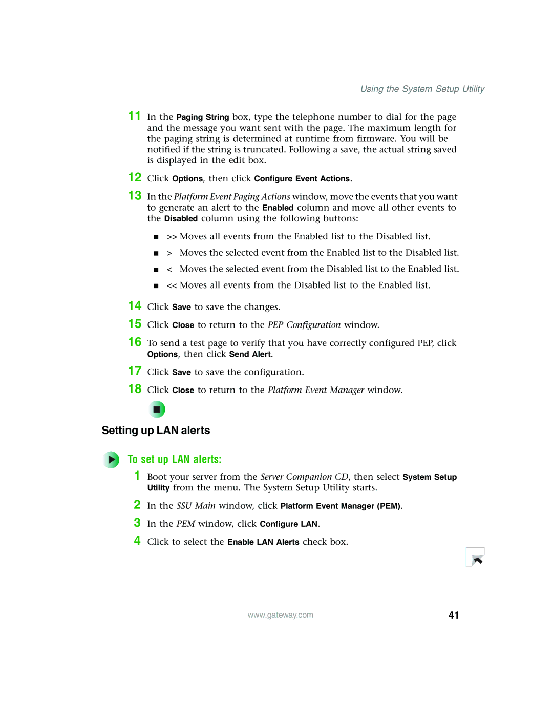 Gateway 955 manual To set up LAN alerts 