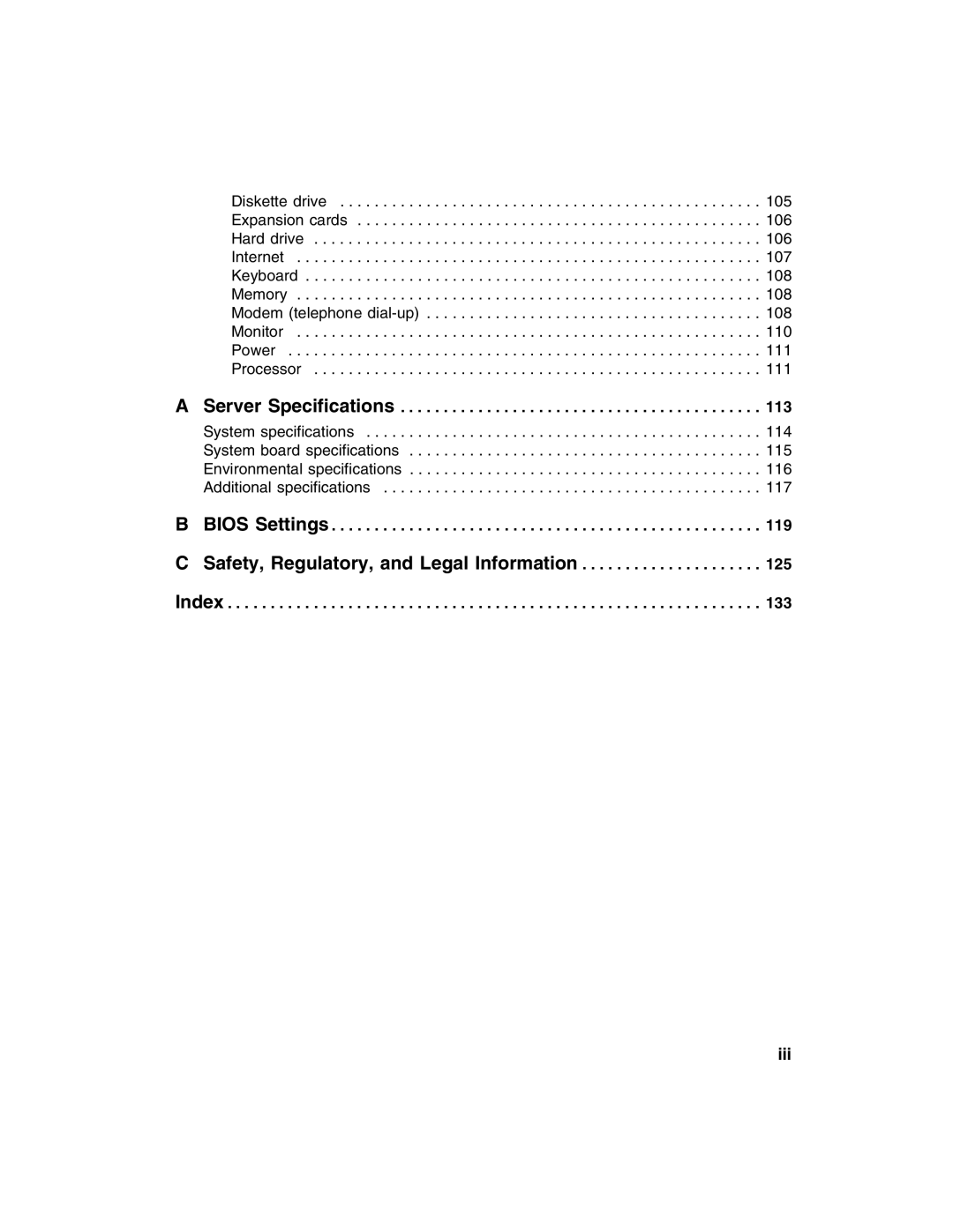 Gateway 955 manual Iii, 113, 119, 125, 133 