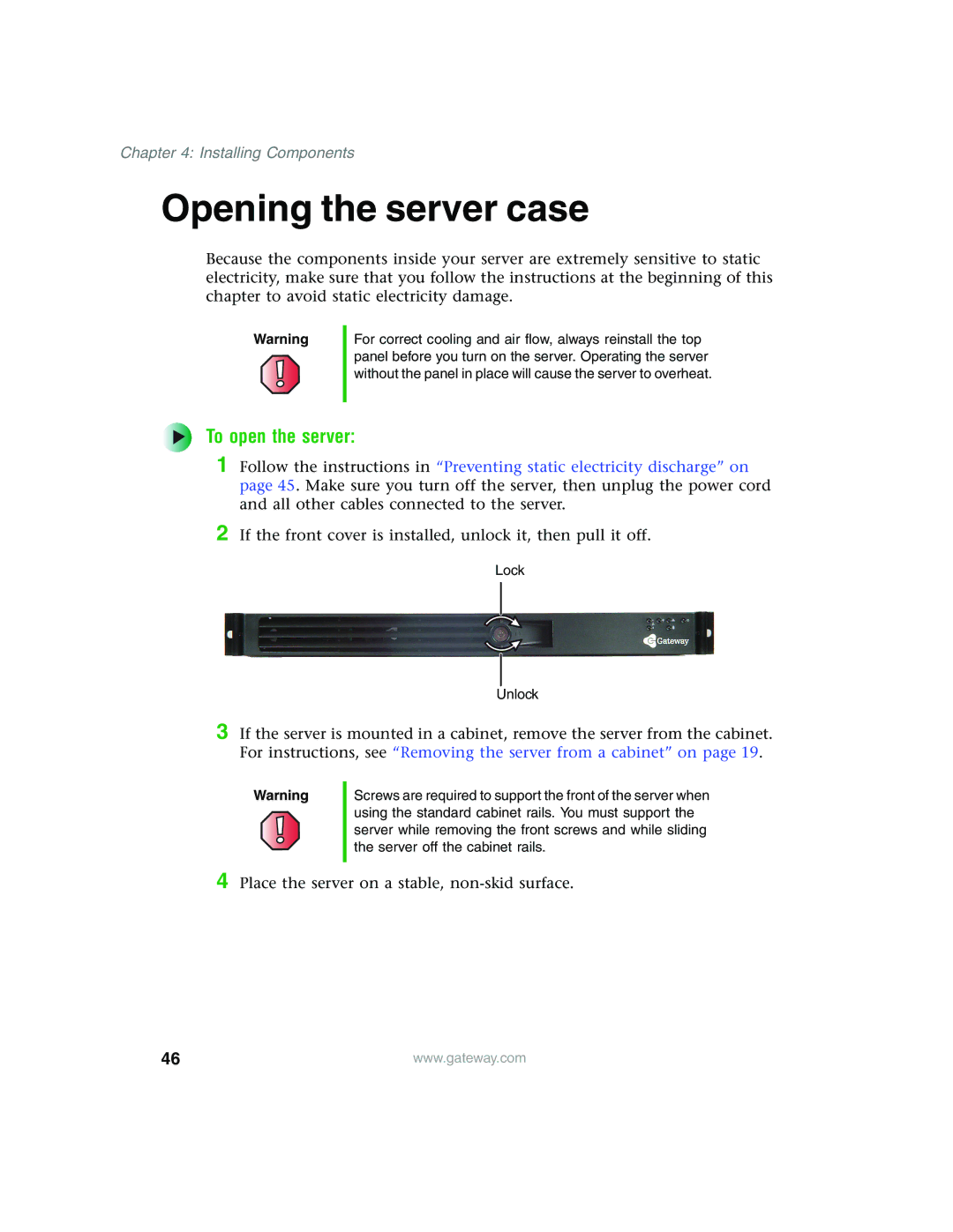 Gateway 955 manual Opening the server case, To open the server 