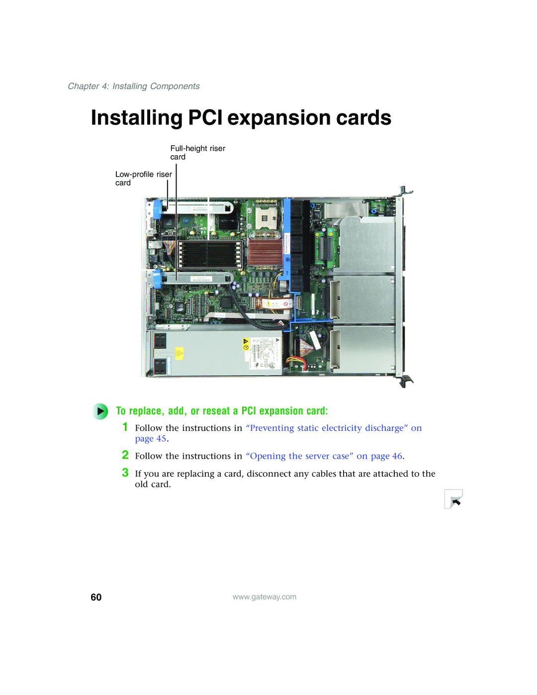 Gateway 955 manual Installing PCI expansion cards, To replace, add, or reseat a PCI expansion card 