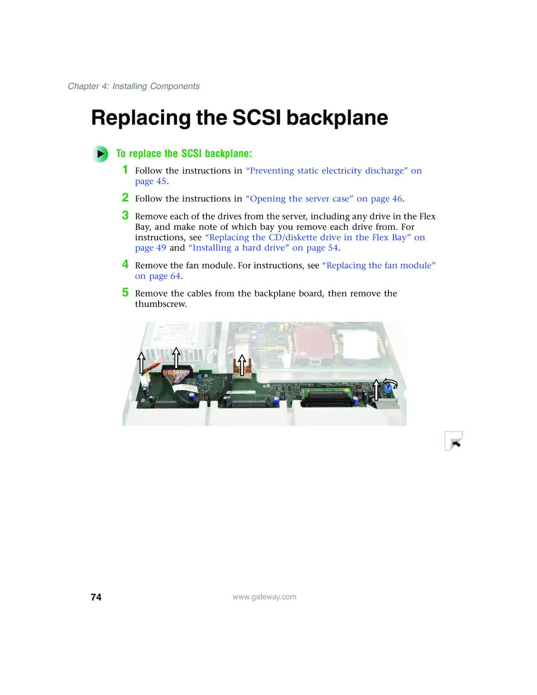 Gateway 955 manual Replacing the Scsi backplane, To replace the Scsi backplane 