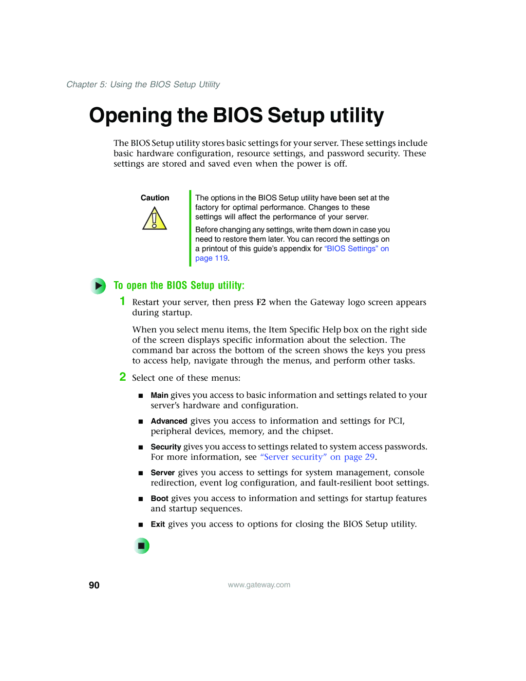 Gateway 955 manual Opening the Bios Setup utility, To open the Bios Setup utility 