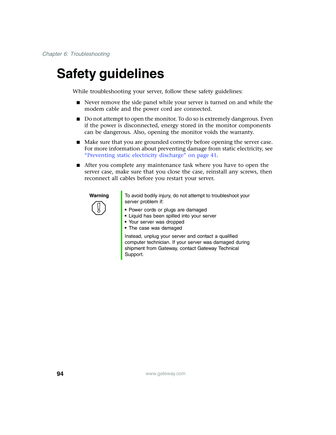 Gateway 960 manual Safety guidelines 