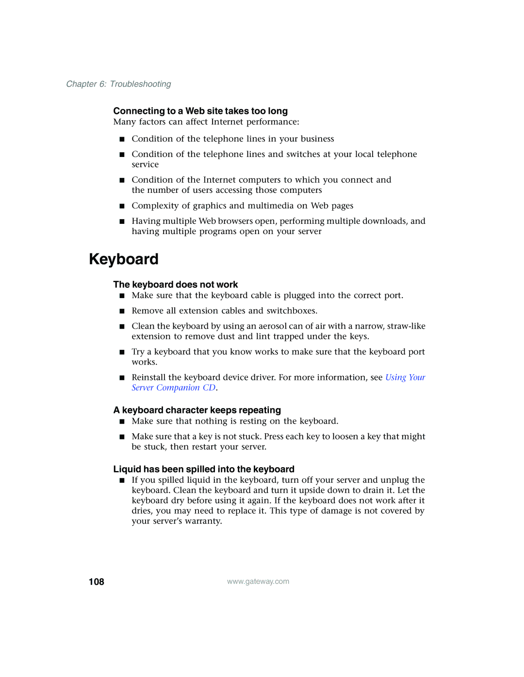 Gateway 960 manual Keyboard, 108 