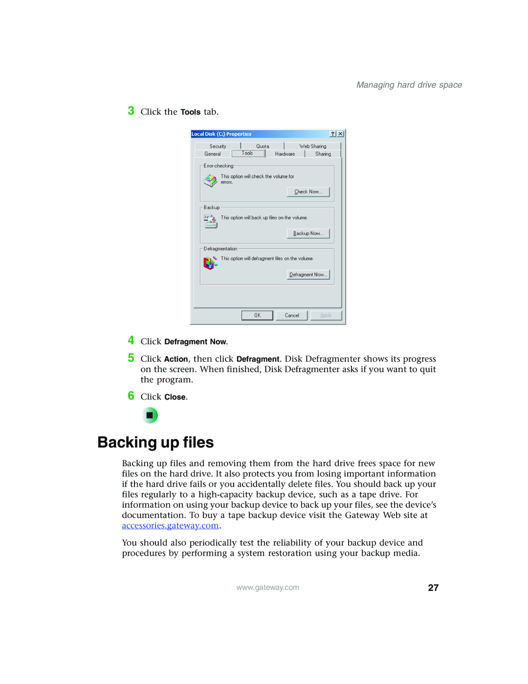 Gateway 960 manual Backing up files 