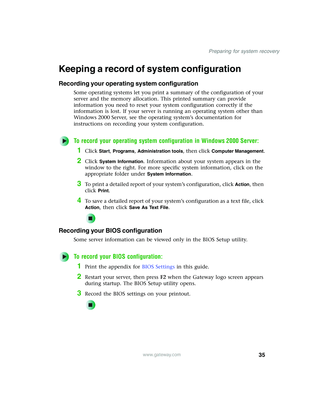 Gateway 960 manual Keeping a record of system configuration, To record your Bios configuration 