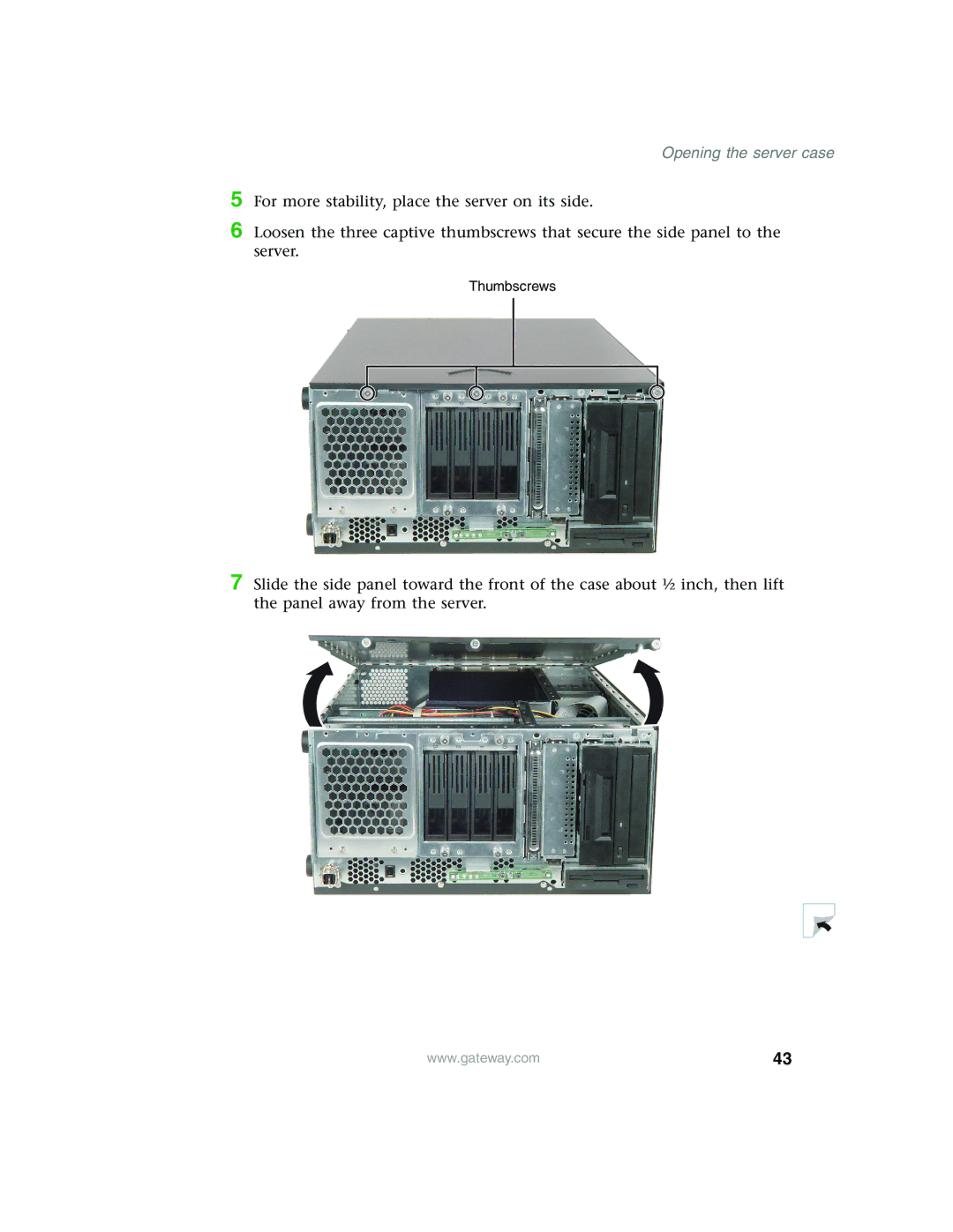 Gateway 960 manual Opening the server case 