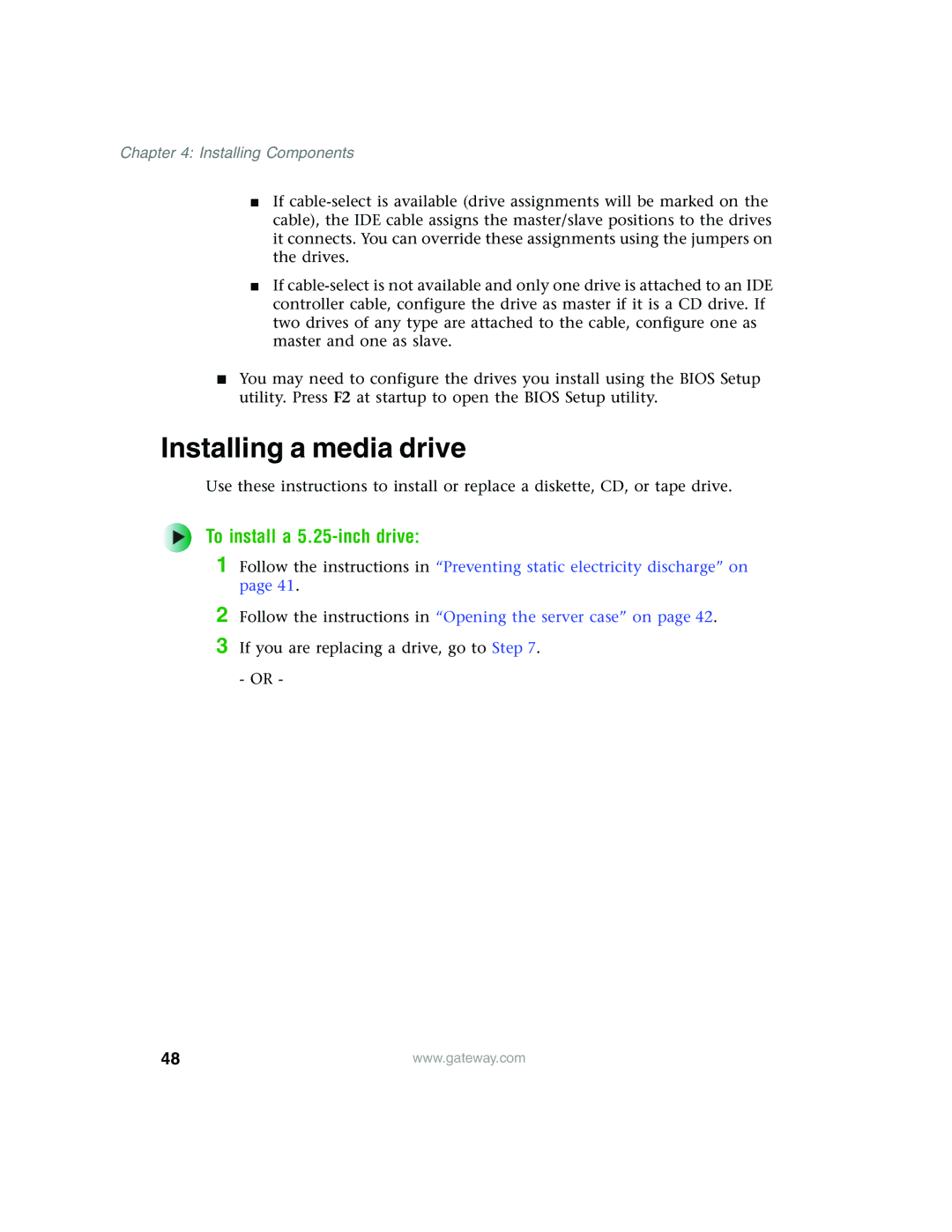 Gateway 960 manual Installing a media drive, To install a 5.25-inch drive 