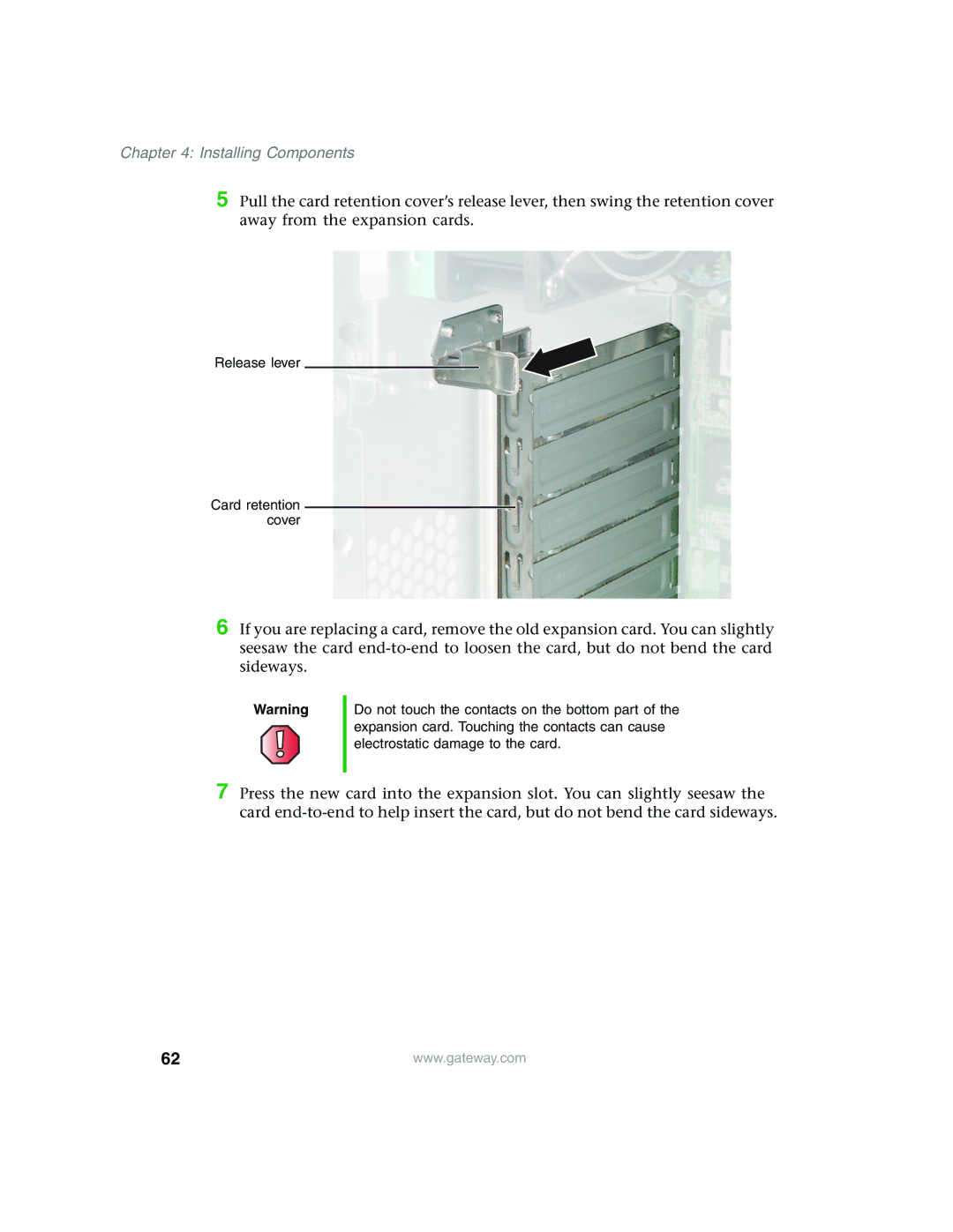 Gateway 960 manual Release lever Card retention cover 