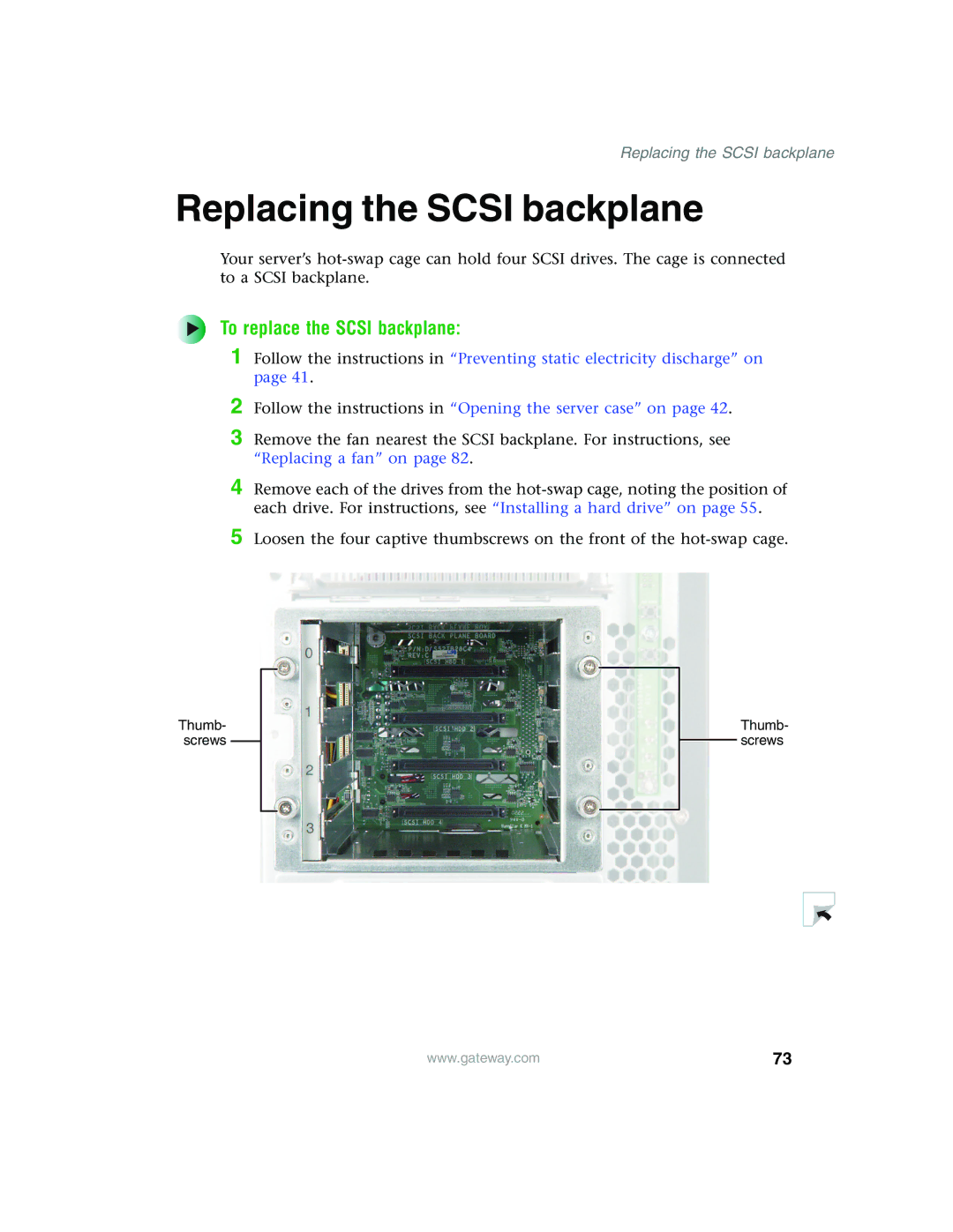 Gateway 960 manual Replacing the Scsi backplane, To replace the Scsi backplane 