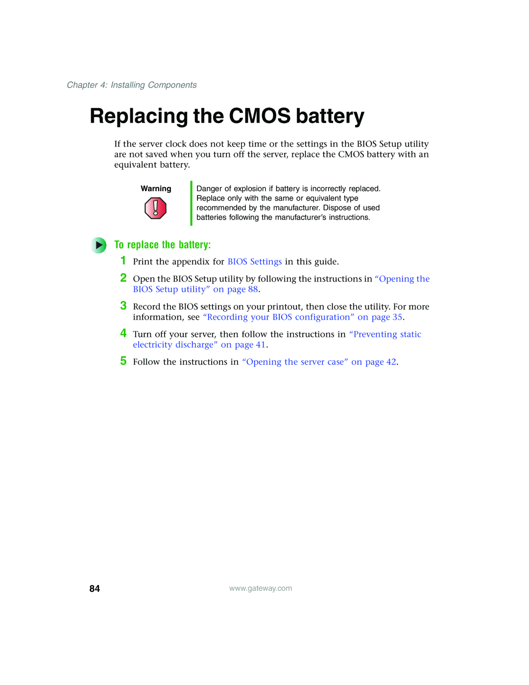 Gateway 960 manual Replacing the Cmos battery, To replace the battery 