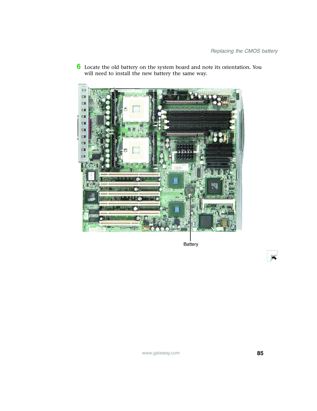 Gateway 960 manual Replacing the Cmos battery 