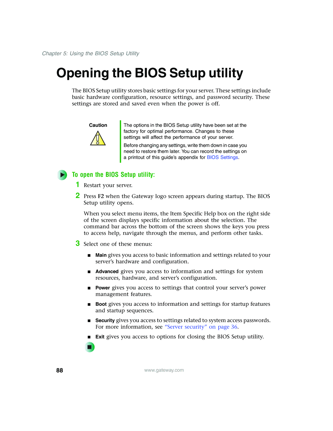 Gateway 960 manual Opening the Bios Setup utility, To open the Bios Setup utility 