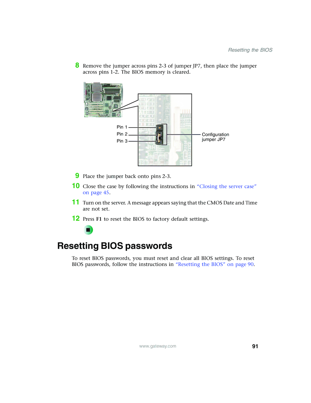 Gateway 960 manual Resetting Bios passwords 