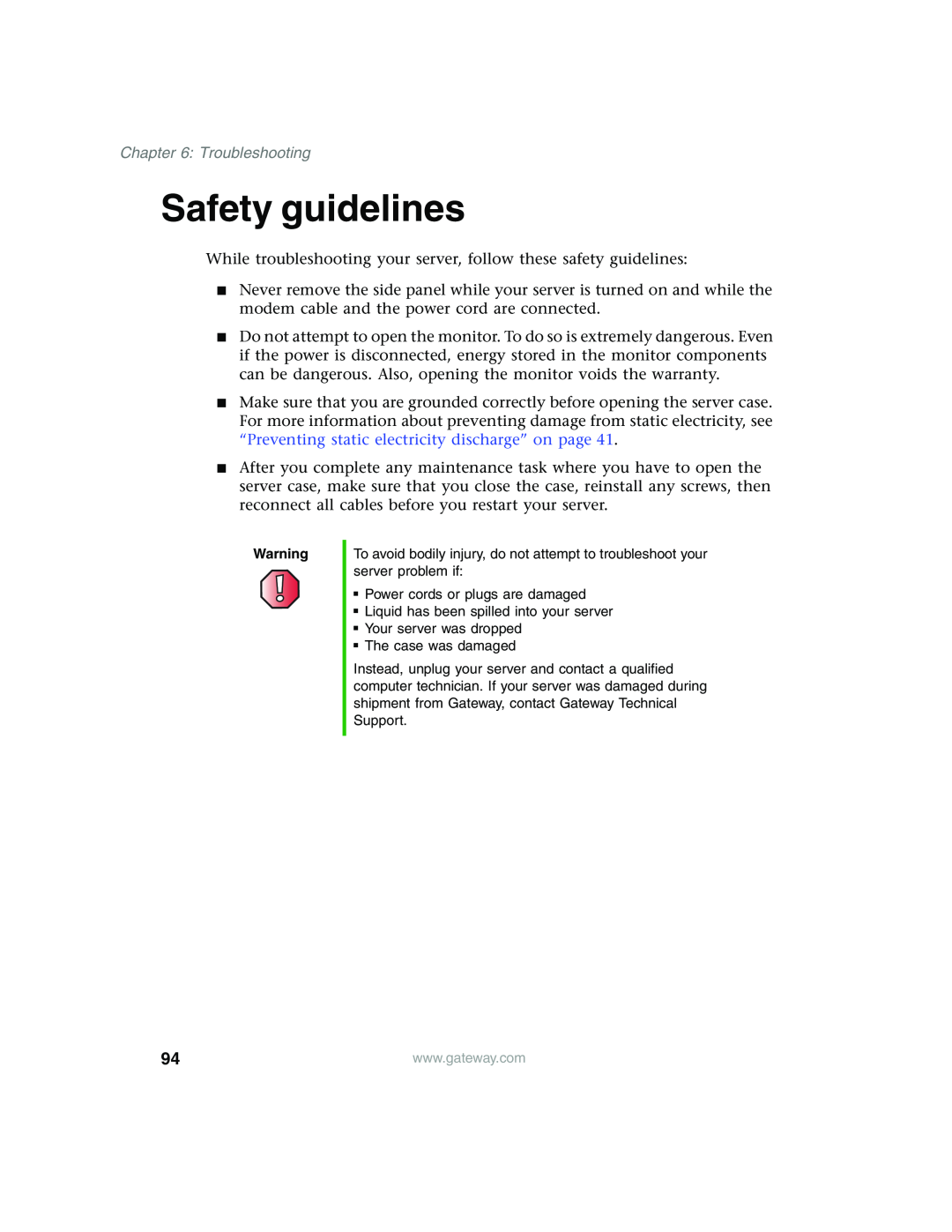 Gateway 960 manual Safety guidelines, Troubleshooting 