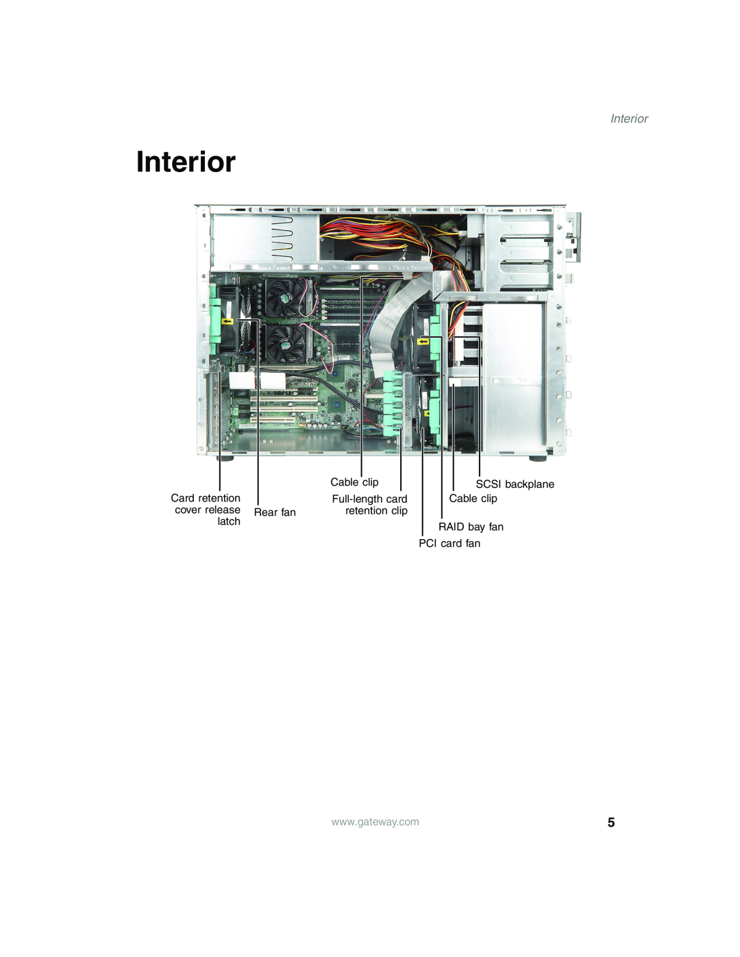 Gateway 960 manual Interior, SCSI backplane, Card retention 