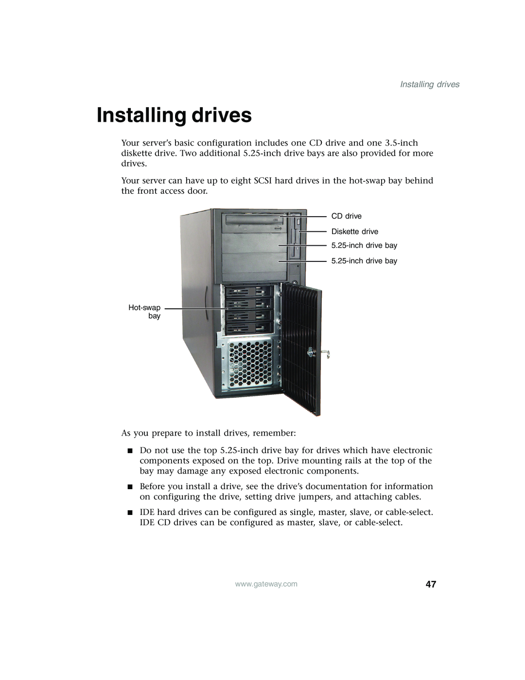 Gateway 960 manual Installing drives 
