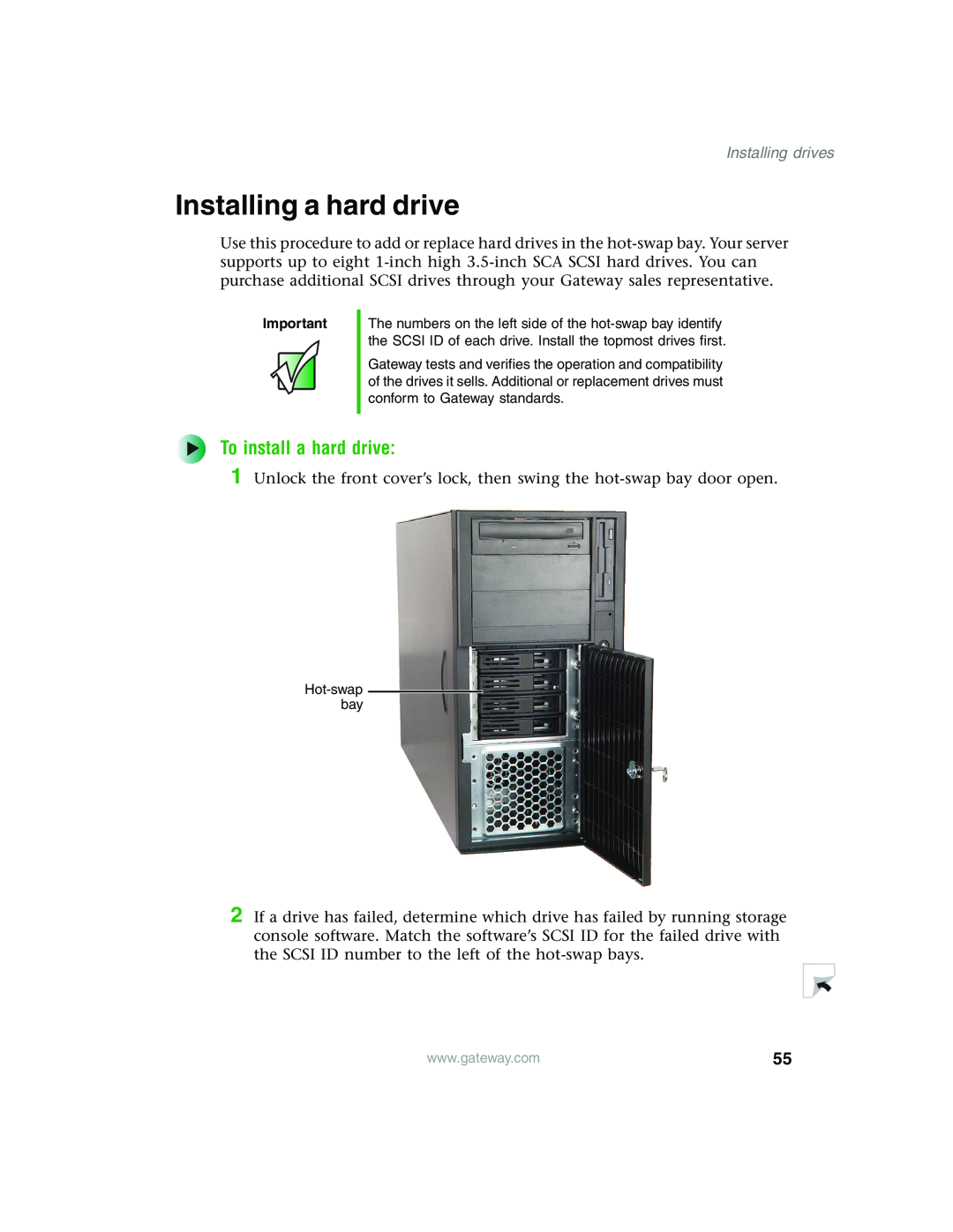Gateway 960 manual Installing a hard drive, To install a hard drive, Installing drives 
