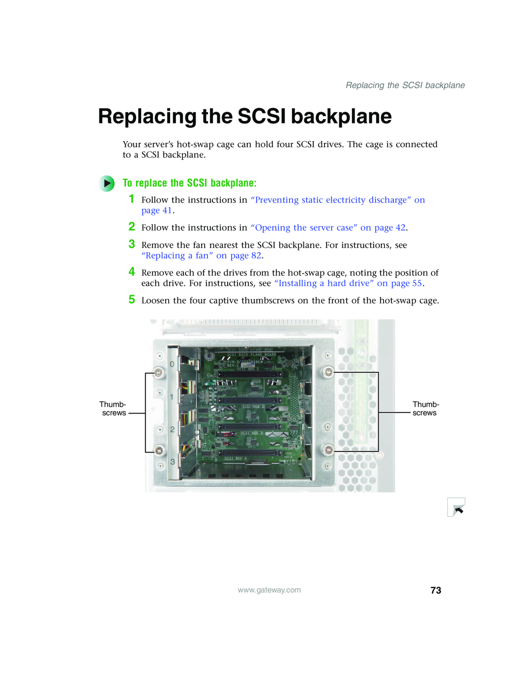 Gateway 960 manual Replacing the SCSI backplane, To replace the SCSI backplane 