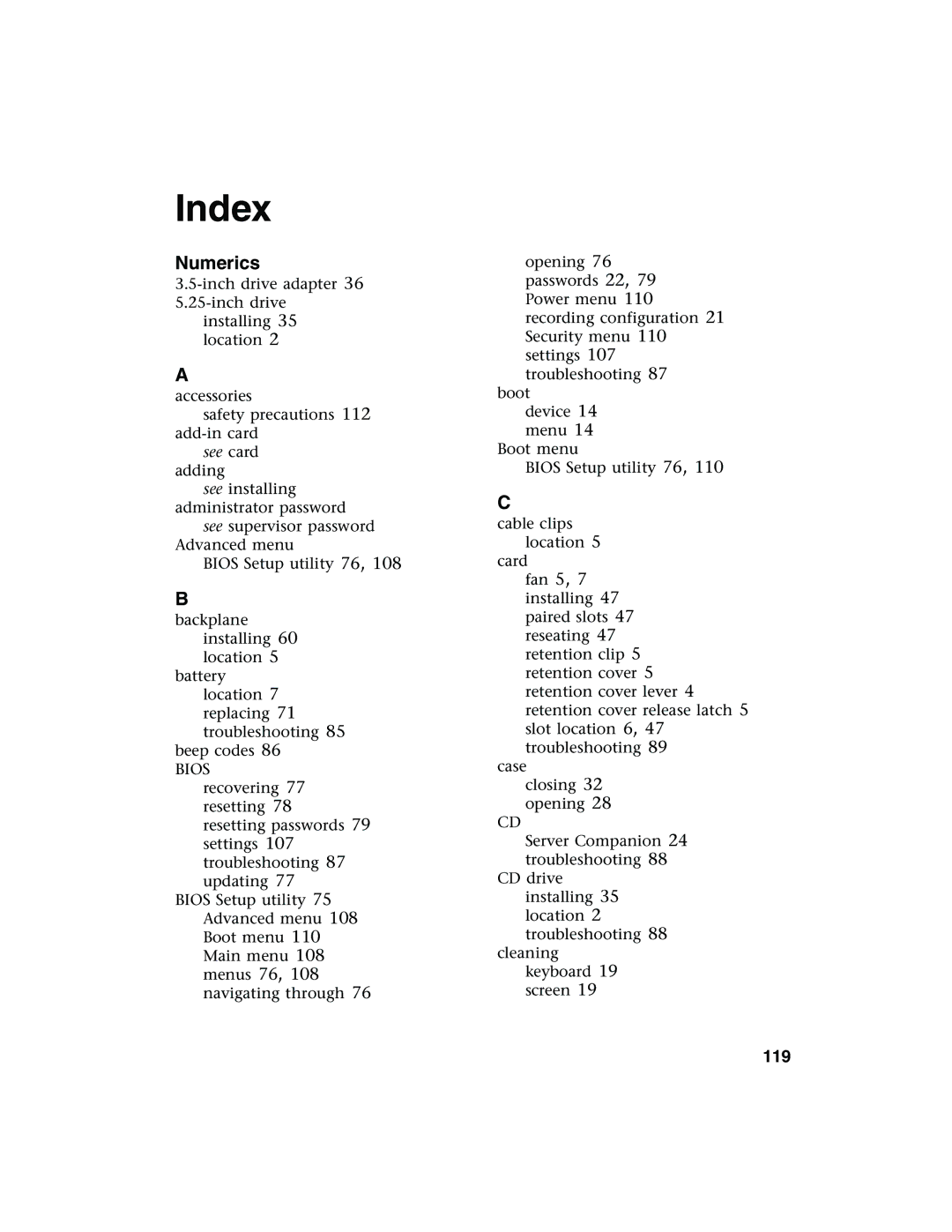 Gateway 980 manual Index, 119 