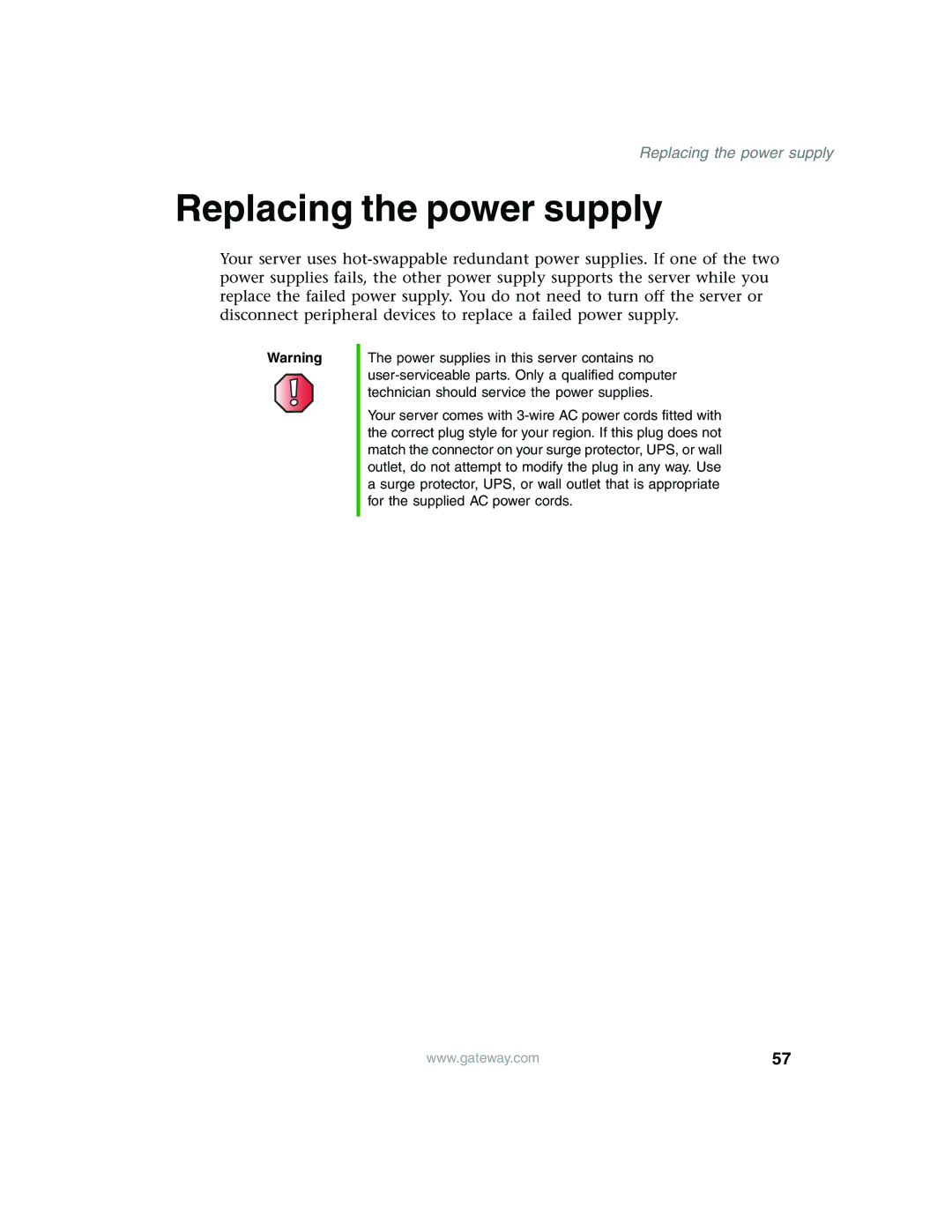 Gateway 980 manual Replacing the power supply 