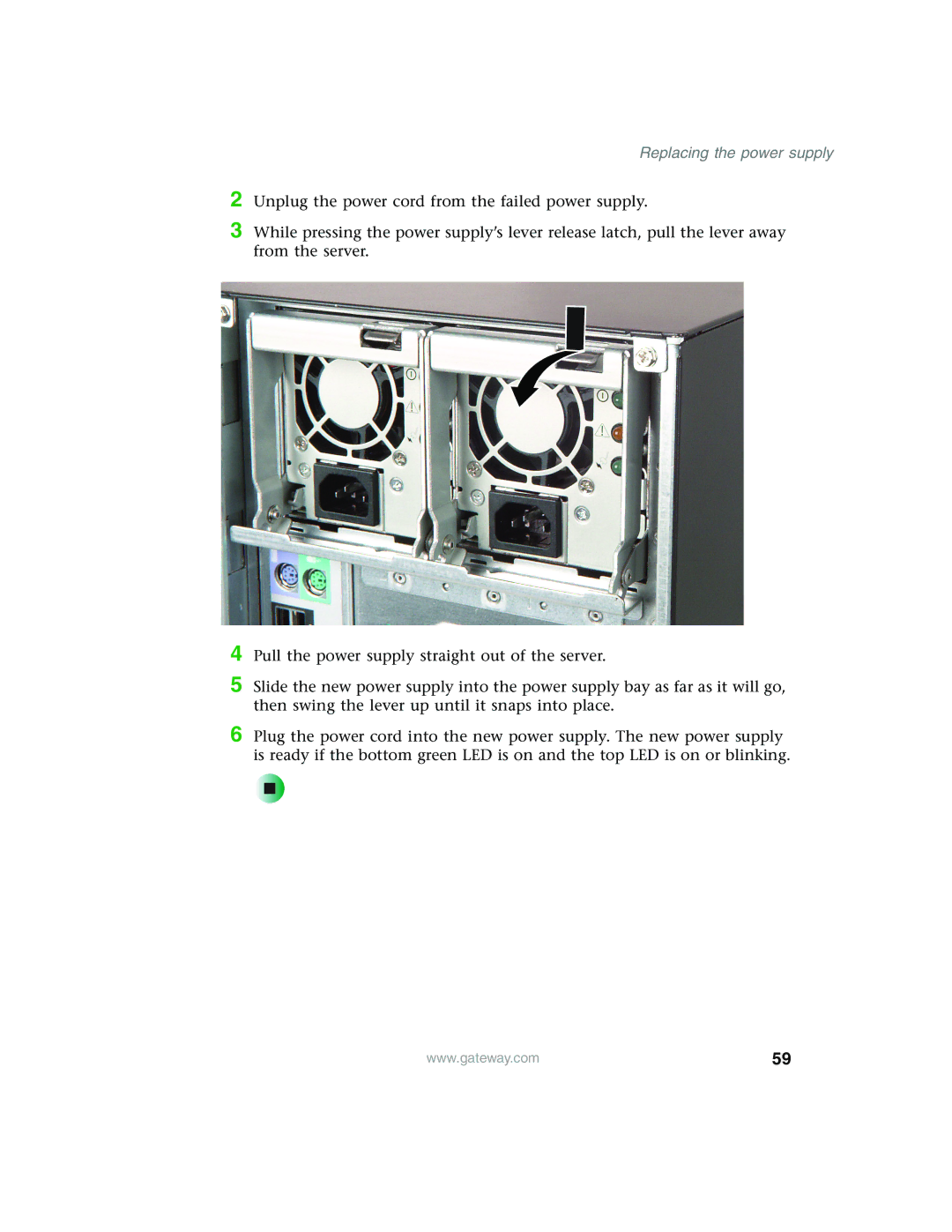 Gateway 980 manual Replacing the power supply 