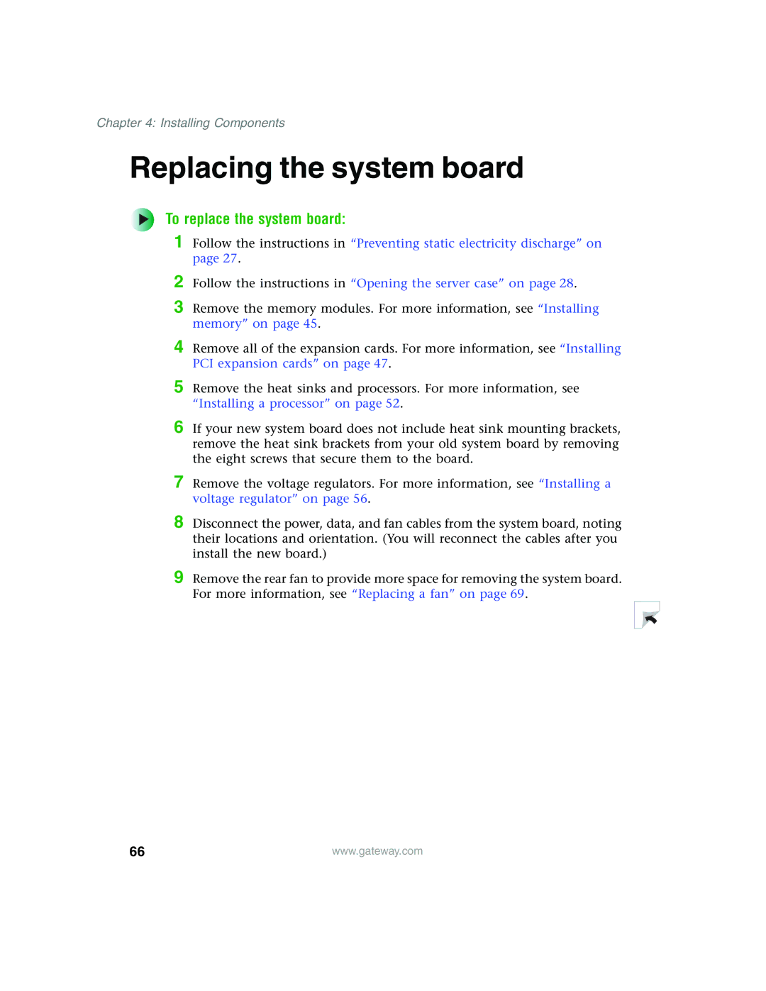 Gateway 980 manual Replacing the system board, To replace the system board 