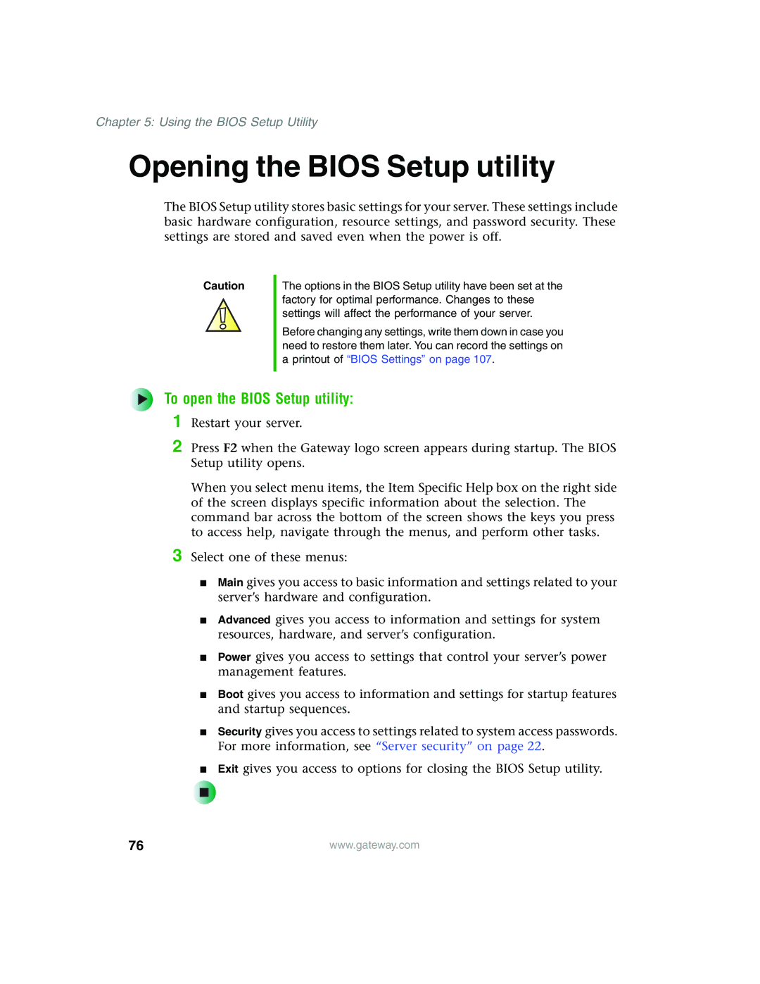 Gateway 980 manual Opening the Bios Setup utility, To open the Bios Setup utility 