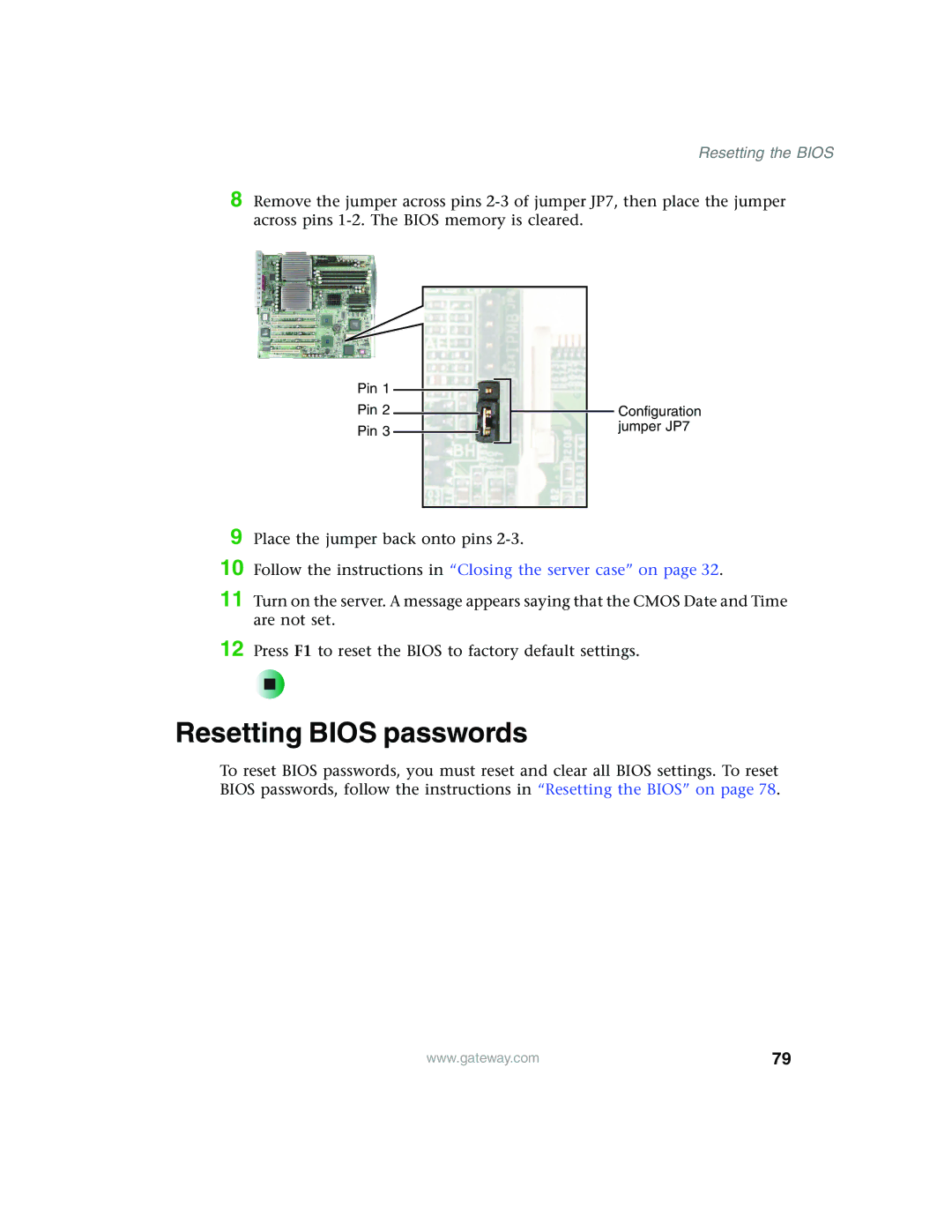 Gateway 980 manual Resetting the Bios 