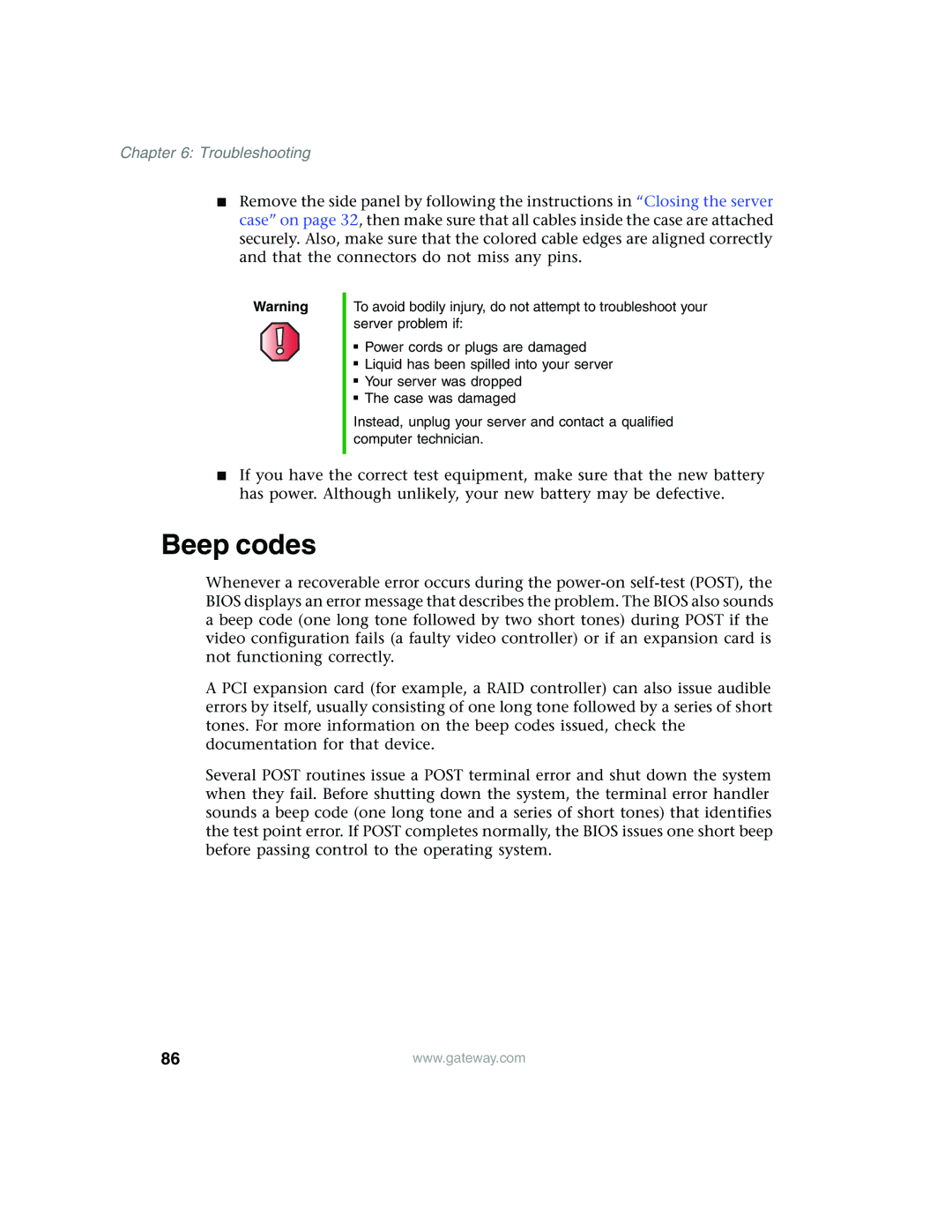 Gateway 980 manual Beep codes 