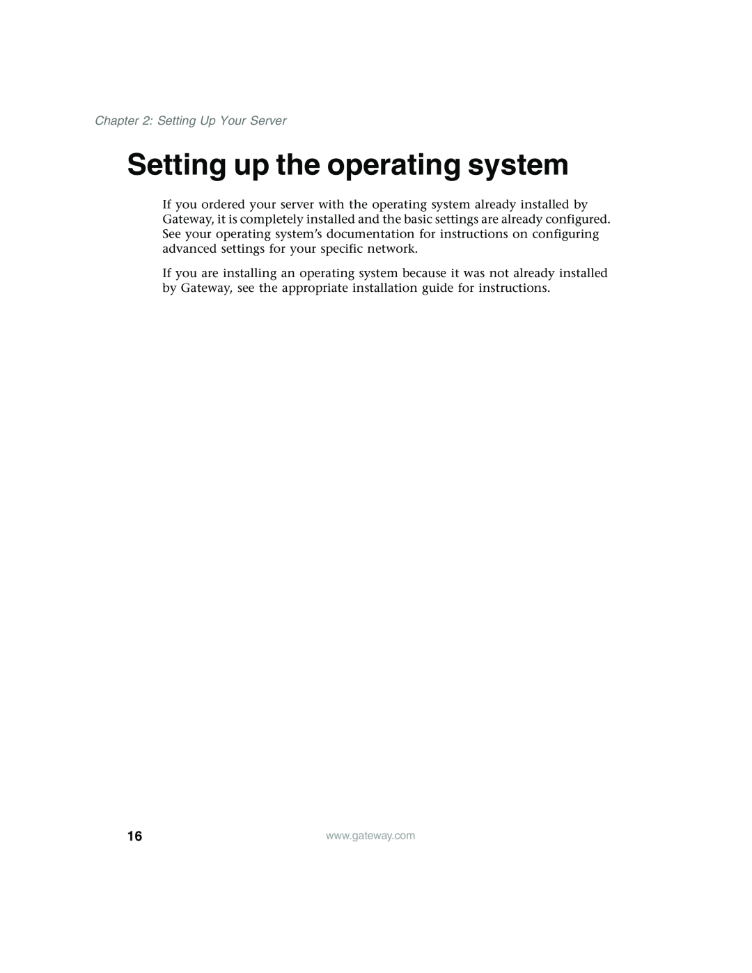 Gateway 980 manual Setting up the operating system, Setting Up Your Server 