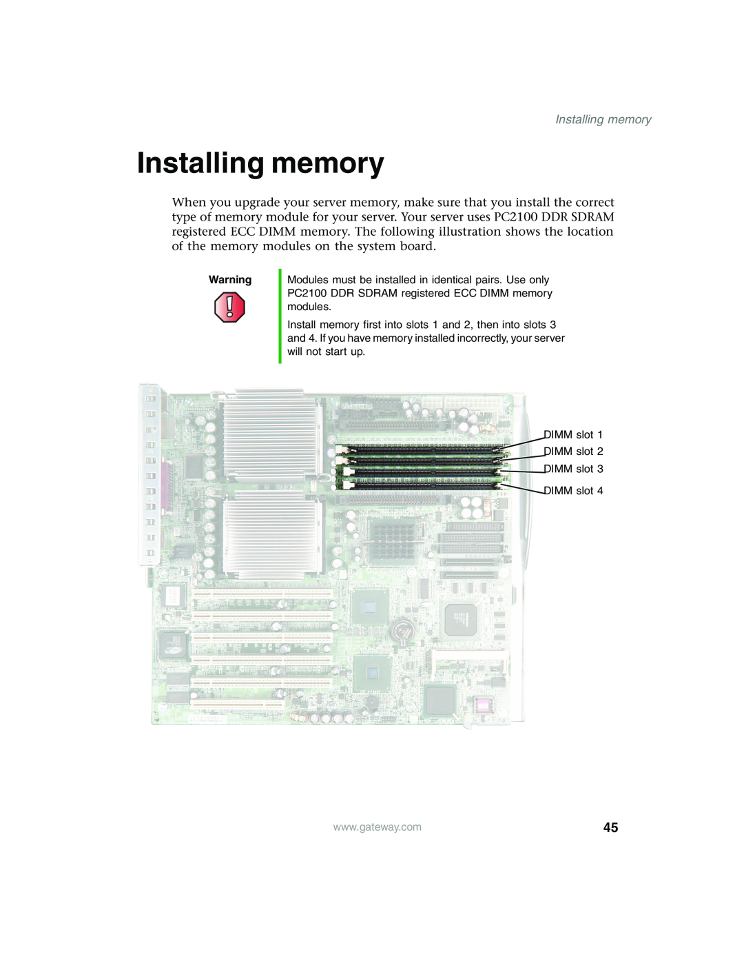 Gateway 980 manual Installing memory 