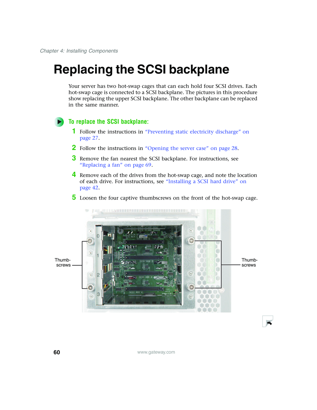 Gateway 980 manual Replacing the SCSI backplane, To replace the SCSI backplane, Installing Components 