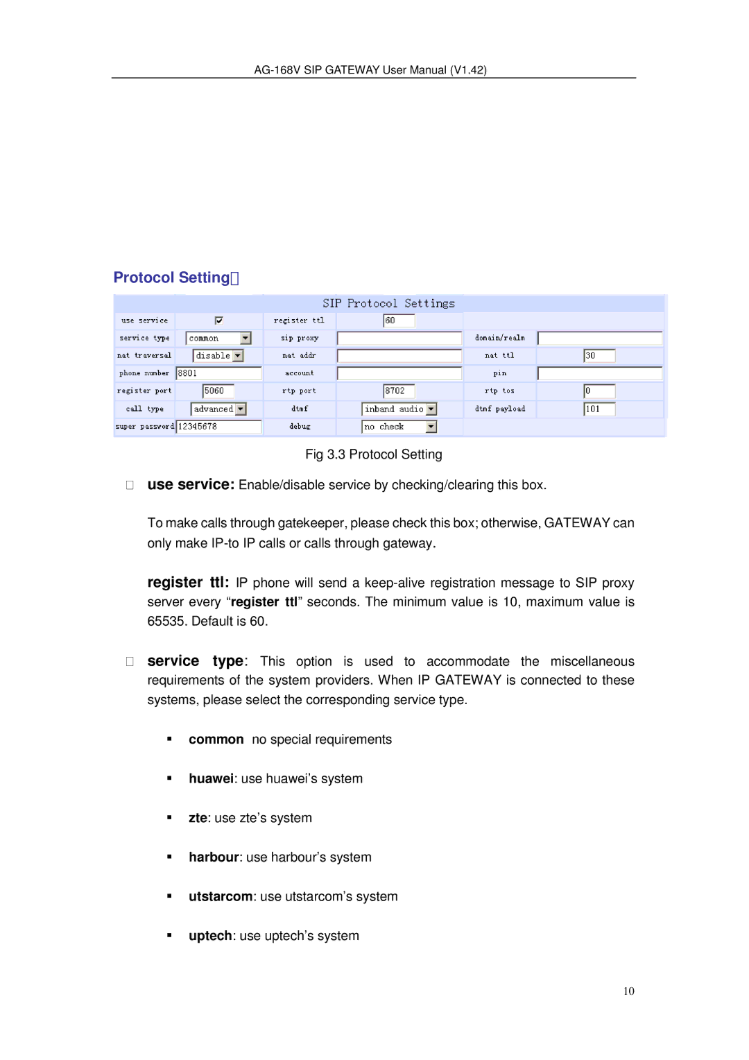 Gateway AG-168V user manual Protocol Setting 